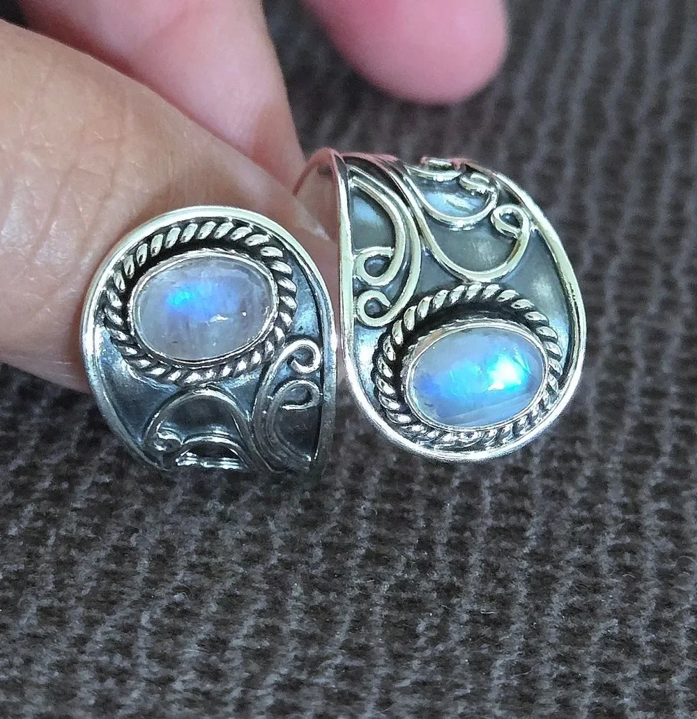 Shivam Rainbow🌈 Moonstone🌛 Bypass Ring💍 - NWT
